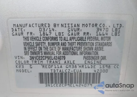 2014 Nissan Versa Note S Plus from USA, damaged, VIN 3N1CE2CP9EL424079